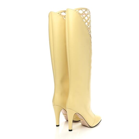 NIB Gucci Lattice Knee-High Boots EU 38.5 US 8.5 Butter Ivory Cutout Leather - Picture 3 of 15
